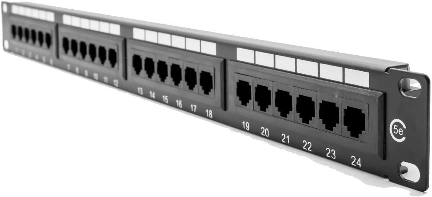 LMS Data 24 Port 1U Rackmount CAT 5 E UTP Patch Panel Plus Back Bar For Data Cabinets (PPAN-24-LC2)