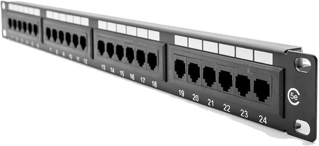 LMS Data 24 Port 1U Rackmount CAT 5 E UTP Patch Panel Plus Back Bar For Data Cabinets (PPAN-24-LC2)