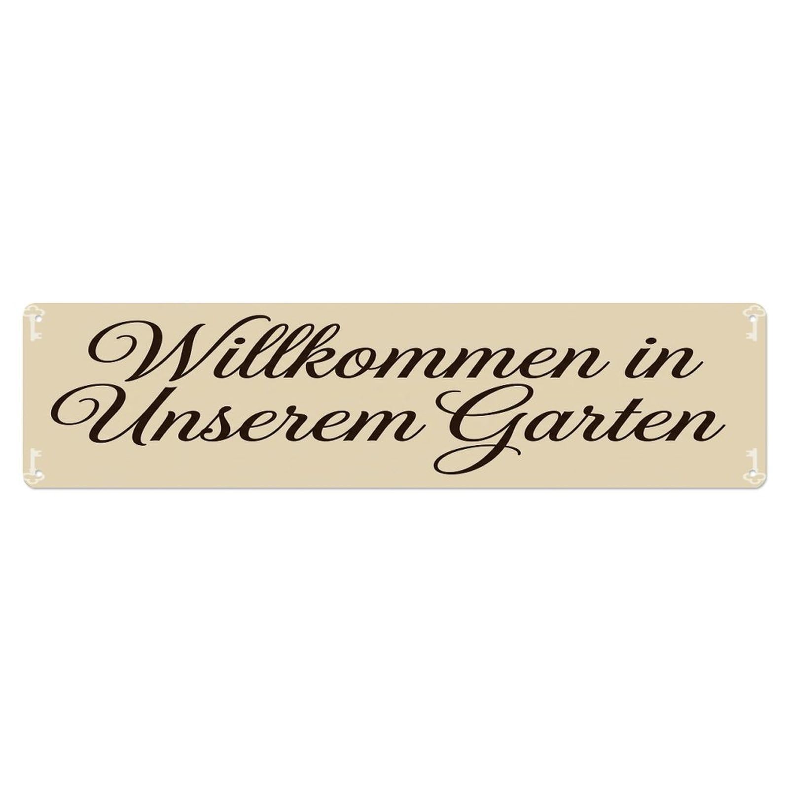 Vintage Welcome to Our Garden Cream Ivory Metal Tin Sign