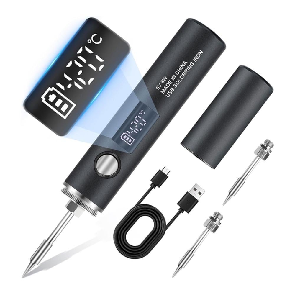 Jnchdghwa Black Thermostatic Lcd Digital Adjustable Temperature Cordless Soldering Iron Kit, 1400Mah Portable For Diy Repair