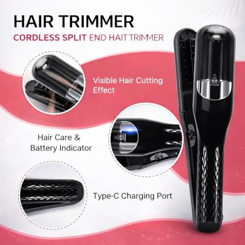 Image of ESCUCHA Cordless Split End Remover Trimmer | 2-in-1 Automatic Split End Cutter Ideal for Women | Split Ends Remover Tool for Frizzy, Dry, Broken & Curly Hair Types (BLACK)