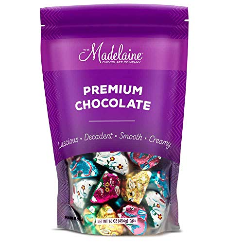 Madelaine Highly Detailed, Bite-sized, Solid Premium Milk Chocolate Easter Sitting Bunnies Wrapped In Colorful Italian Foils (1 LB)