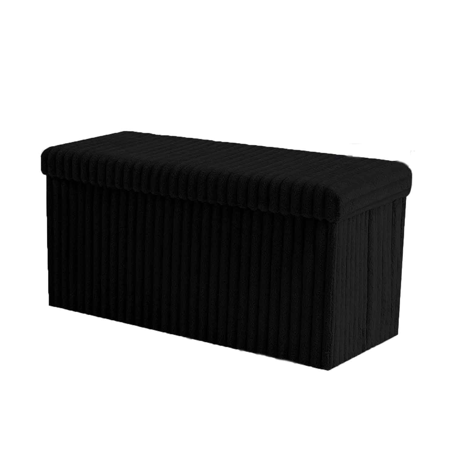 Large Ottoman Storage Box with Lid | Folding Footstool Bench Seat | Rectangular Storage Chest for Bedroom, Living Room & Hallway | Blanket, Toys & Clothes Organizer (Black, Large Box-76x35x35 cm)