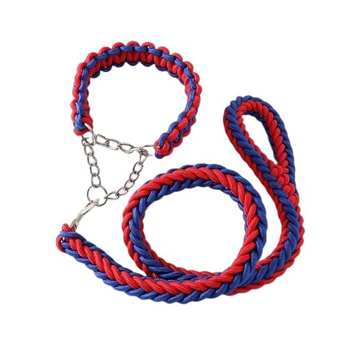 犬 パラシュートコード リード首輪セット パラコード ハーフチョーク 首輪 リード 中型犬 大型犬 (L:(17.5-25 KGに適合),Red+Blue)