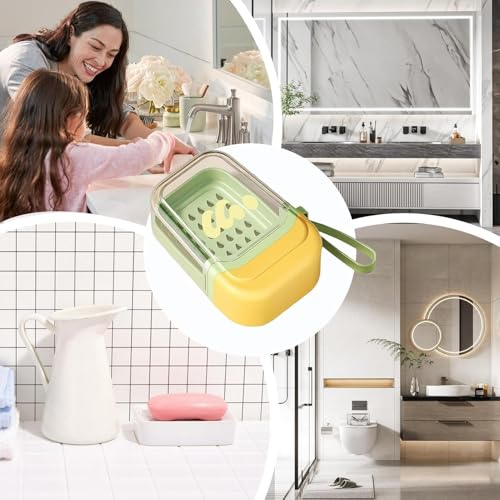 Image of New Cute Travel Soap Case with Draining Tray & Lid - Leakproof Portable Soap Container Box with Strap, Dual Layer Soap Holder for Bathroom, Gym, Camping, Shampoo Bar Storage Travel Essentials