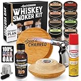 Whiskey Smoker Kit with Torch and Butane and Old Fashioned Syrup - 8 Flavors Wood Chips, 100% USA Oak, High-End Set - Old Fashioned Bourbon Cocktail Smoker Kit Gift for Men Dad