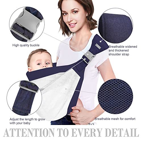 Baby Sling Carrier, Adjustable One Shoulder Labor-Saving Baby Holder Carrier, Baby Mesh Half Wrapped Sling Hip Carrier For Newborn To Toddler (Blue White) #TOP4