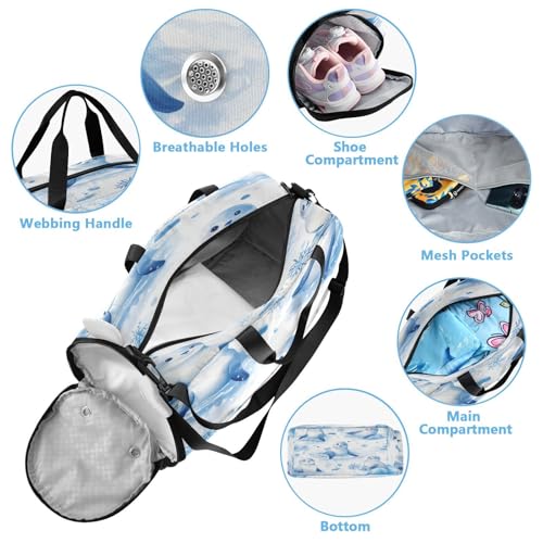 Seal Snowflakes Blue Kids Travel Duffel Bag for Boys Girls Overnight Weekend Tote Bag with Shoes Compartment for Dance Gym Sports4