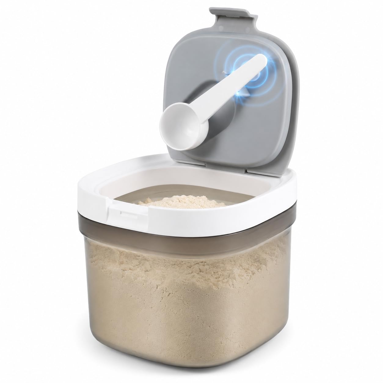 Powder Dispenser with Magentic Spoon, Airthight Food Coffee Storage Container with Lid and Scraper for Formula, Protein, Creatine, Sugar, Beans, Tea, Cereal (800ml)