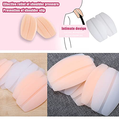 Comidox 4Pairs Soft Silicone Bra Strap Cushion Holder Decompression Anti-Slip Shoulder Pads Protectors Pads Underwear Holder Flesh/White
