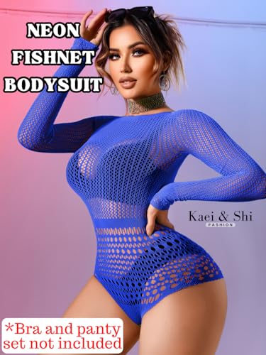 Image of Kaei&Shi Sexy Hollow Rave Outfits, Fishnet Bodysuit Fits US Women Sizes 0-18, Sheer Lace Glow Party Tops Festival Mesh