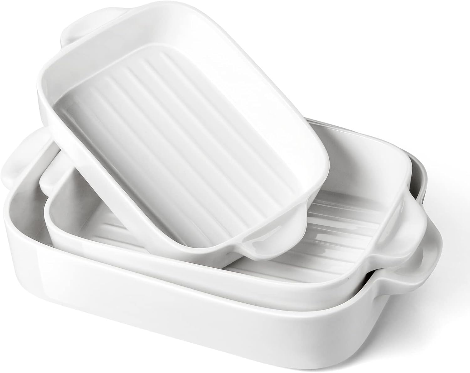 Baking Dish White Baking Pan Rectangular Baking Dish Set of 3 (10"/12"/14'') Table Baking Tray with Porcelain Handles Ideal for Lasagne/Tapas Bakeware (Color : Brass) (B)