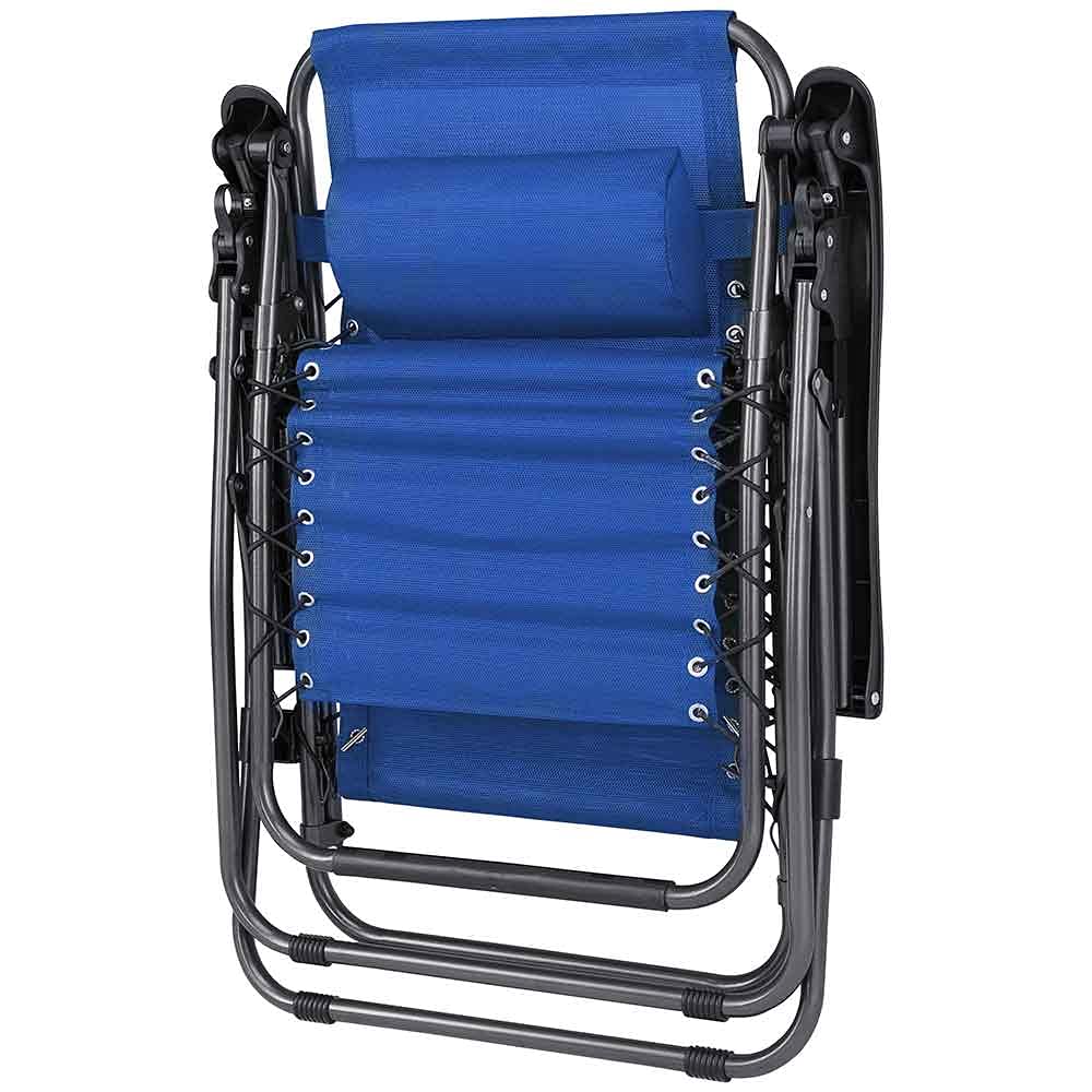 BAKAJI Sedia a Gravità Zero Pieghevole Salvaspazio con Vassoio Acciaio 22mm Reclinabile Texilene Blu