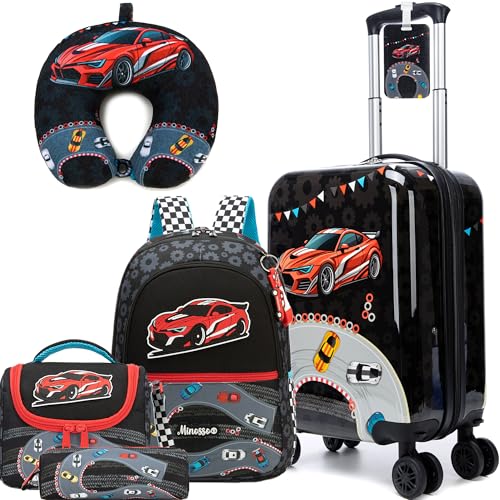 Image of Kid's Luggage Set 5 Piece Suitcase Set 16 inch Hardside Luggage with Spinner Wheels Boys Carry on Toddler Travel Rolling Luggage Airline Approved