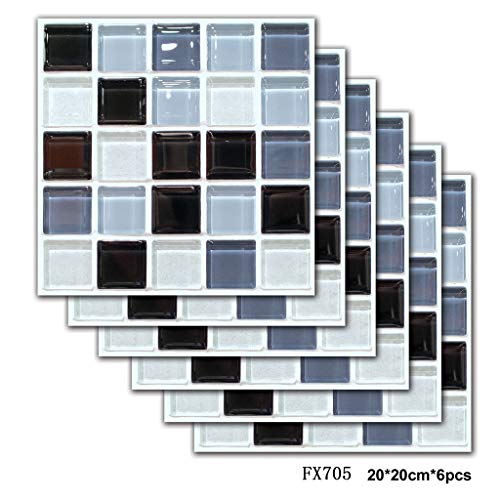 Mosaic Tile Stickers Square Tiles Decor Wall Art Sticker Decal Kitchen Bathroom Living Room Home Decoration 3D Self-Adhesive Simulation Geometric Waterproof Anti-Mold Tile Sticker (12PC)