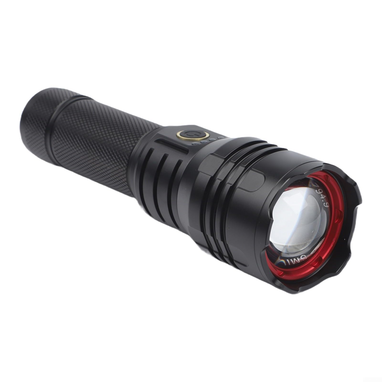 Linterna LED, sonriente para tiburón, linterna ajustable de 5 velocidades con zoom, pantalla digital, aleación de aluminio, linterna exterior de largo alcance (A)