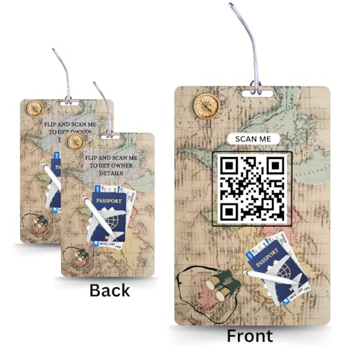 Generic 2 Smart Luggage Tags with Email Alert and Customizable Trip Details. Privacy Protected, Suitable for Every Type of Luggage Bags. (Passport)