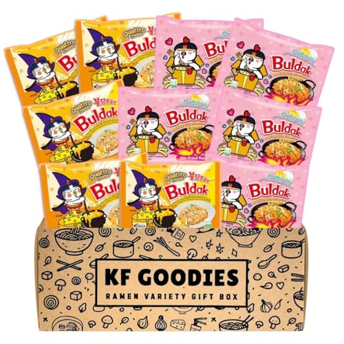 KF GOODIES Korean Ramen Variety Pack Gift Box (10 Count) – Spicy Buldak Noodle Assortment for Birthdays, College Care Packages, Office Snacks, and Gift Baskets