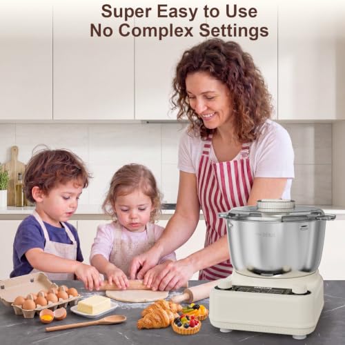 Image of Electric Dough Maker with Ferment Function, 6.5QT Stand Dough Mixer, Dough Kneading Machine with 304 Stainless Steel Bowl, Removable Lid & Knob Control, Ideal for Bread, Pizza, Pasta - Almond Cream