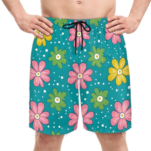 Men's Swim Trunks Size S Fresh Small Flower with Mesh Lining Soft Breathable Quick Dry Beach Shorts Lime Green