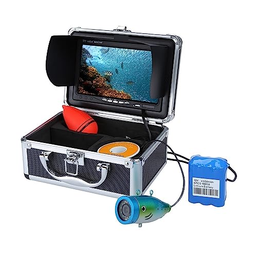 Caméra de Pêche sous-Marine 7 Pouces 1200TVL Détecteur de Poissons 12 Lampes LED Blanches 15M pour Pêche sur Glace et Mer