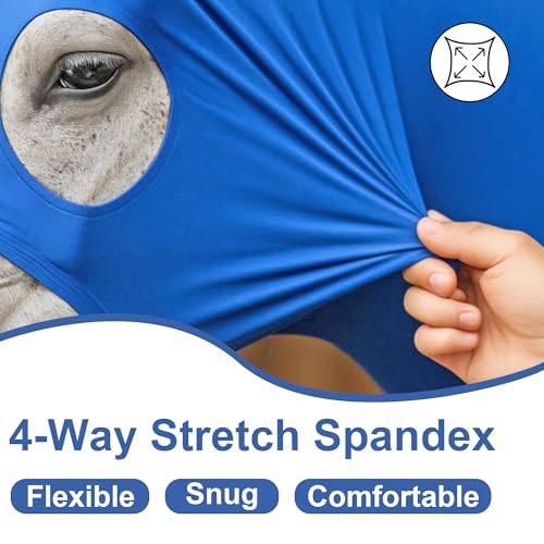 Image of Horse Slinky Hood with Zipper, Stretch Spandex Sleazy Hood for Mane Protection, Breathable Horse Neck Cover for Show Prep, Braids Saver, Sleek Grooming Under Blanket Use Blue Large