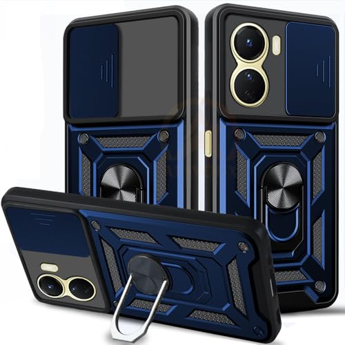 Image of Armor Bumper Back Cover Case for Vivo T2X / Y56 / Y16 | Rotating Camera Cover, Ring Holder & Kickstand | Heavy Duty & 360 Degree Protection Vivo T2X / Y56 / Y16 Back Cover (Blue)