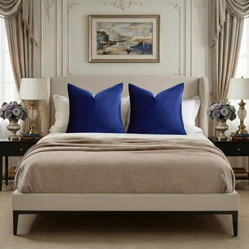 Image of GIGIZAZA Decorative Couch Throw Pillow Covers,Royal Blue Square Pillow Cushion Covers 22x22,Pillow Cases Velvet Pillow Covers