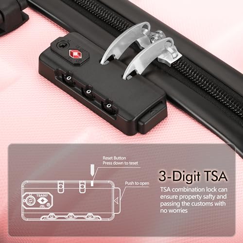 Image of AnyZip Luggage Sets 3 Piece PC ABS Hardside Lightweight Suitcase with 4 Universal Wheels TSA Lock, Pink, 24 inch Checked-Medium, Central Hardside Expandable Luggage with Spinner Wheels