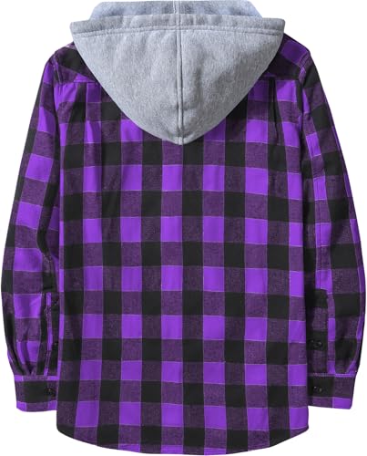 JACKETOWN Men's Flannel Long Sleeve Hoodie Shirts Casual Button Down Plaid Shirt Jackets Stylish with Pocket Light Purple - image 2
