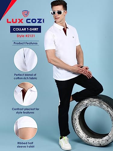 Image of Lux Cozi Mens Cotton Solid Relaxed Fit Polo Shirt