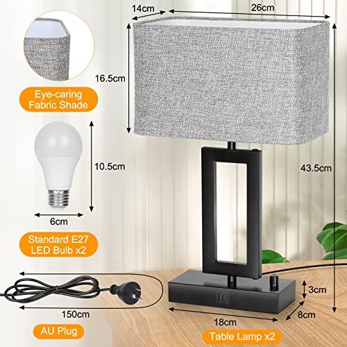 image for Set of 2 Bedside Table Lamps with USB C+A Charging Ports, Eocean Dimma