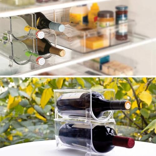 Miniatura 4 de Pack Botellero Apilable Para Cocina, Frigorífico, Bar Y Bodega Botella De Agua, Vino Champán, Transparente, Universal, Plástico Pet 4 Peldaños Individuales 4 Botellas