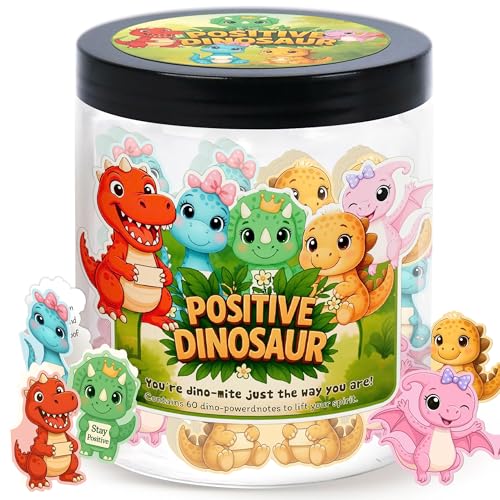 Positive Dinosaur Jar with 60 Affirmation Cards, Emotional Support Dino Gift, Dinosaur Gifts for Adults, Funny Dinosaur Decor for Home or Desk