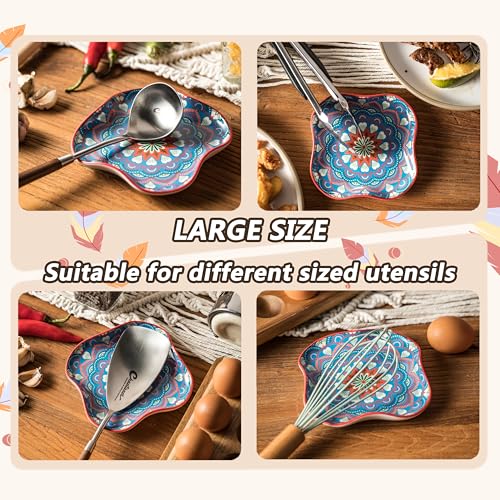 Image of Ceramic Spoon Rest, Boho Kitchen Gadgets for Stove Top & Counter | Large Heat-Resistant Holder for Cooking Utensils - Fits Spatulas, Coffee Spoons, Ladles & Tongs, Modern Kitchen Decor, Red