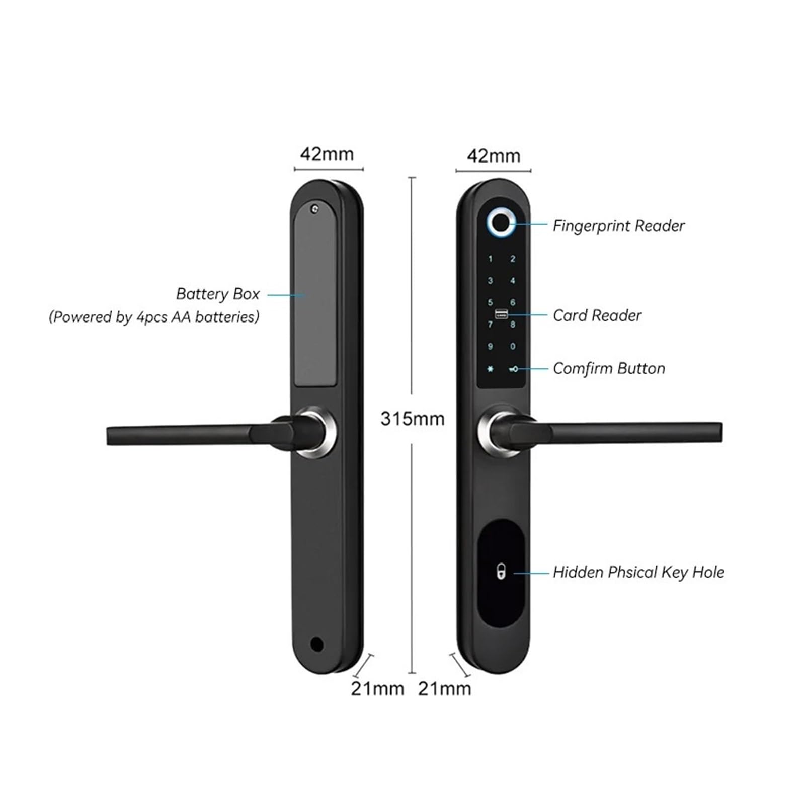 Aluminium Terrasse Glasschiebetür Smart Lock Tuya App Griff Tastatur FingerabdruckElektronisches Schloss Mit Doppelhaken Einsteckschloss Einfache Hohe Sicherheit(Round-01,22270 3585 Hook)