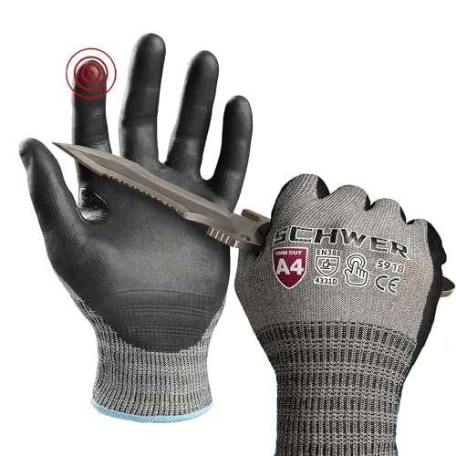 Schwer A4 AIR-SKIN Cut Resistant Work Gloves AR5918 with Extreme Lightweight & Thin, Grip Gloves for Fishing, Refined Work, Mechanic, Gardening, Touch-Screen, Non-PFAS, 3D-Comfort Fit, 1 Pair (S)