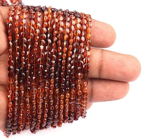 Miniatura 3 de Cuentas naturales de granate hesonita AAA, filamento de cuentas de forma de moneda de 0.118 in, cuentas redondas facetadas, cuentas de Briolette de