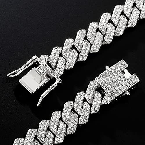 JUNVirtuous Cuban Link Chain Mens Iced Out Miami Cuban Necklace Silver/Gold Bling Diamond Hip Hop Jewelry for Women - Image 5