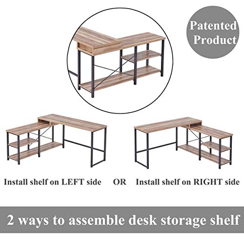 Bon Augure L Shaped Computer Desk With Storage Shelves, Reversible Industrial Corner Desks For Home Office, Farmhouse Computer Table Writing Desk Workstation (59 Inch, Vintage Oak) #TOP3