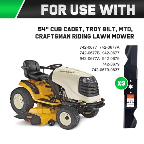 Image of Grasscool 942-0677B 54 inch Deck RZT54 Mower Mulching Blades Replacement | Fit Cub Cadet 1054 GT1554 GTX1054 SLT1554 LT1554 SLTX1054,Zero Turn Lawn Tractor Riding Lawnmower Yard,Bagger Sharp Cuts Mows