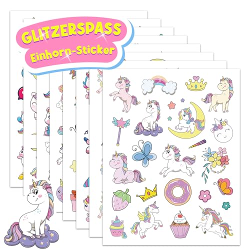 Einhorn Glitzersticker Über 160 Stück, Glitzer Sticker, Einhorn Geschenk für Mädchen Einschulung, Schultüte Füllung