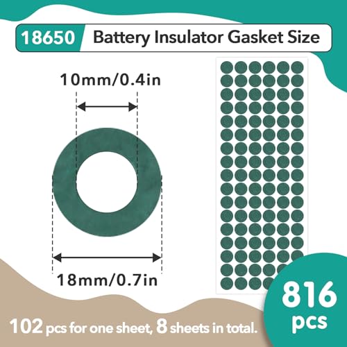 Image of 816Pcs 18650 Lithium Battery Insulator Rings - Electrical Insulation Ring | Green Self-Adhesive Insulator Ring for 18650 Cells, Highland Barley Paper
