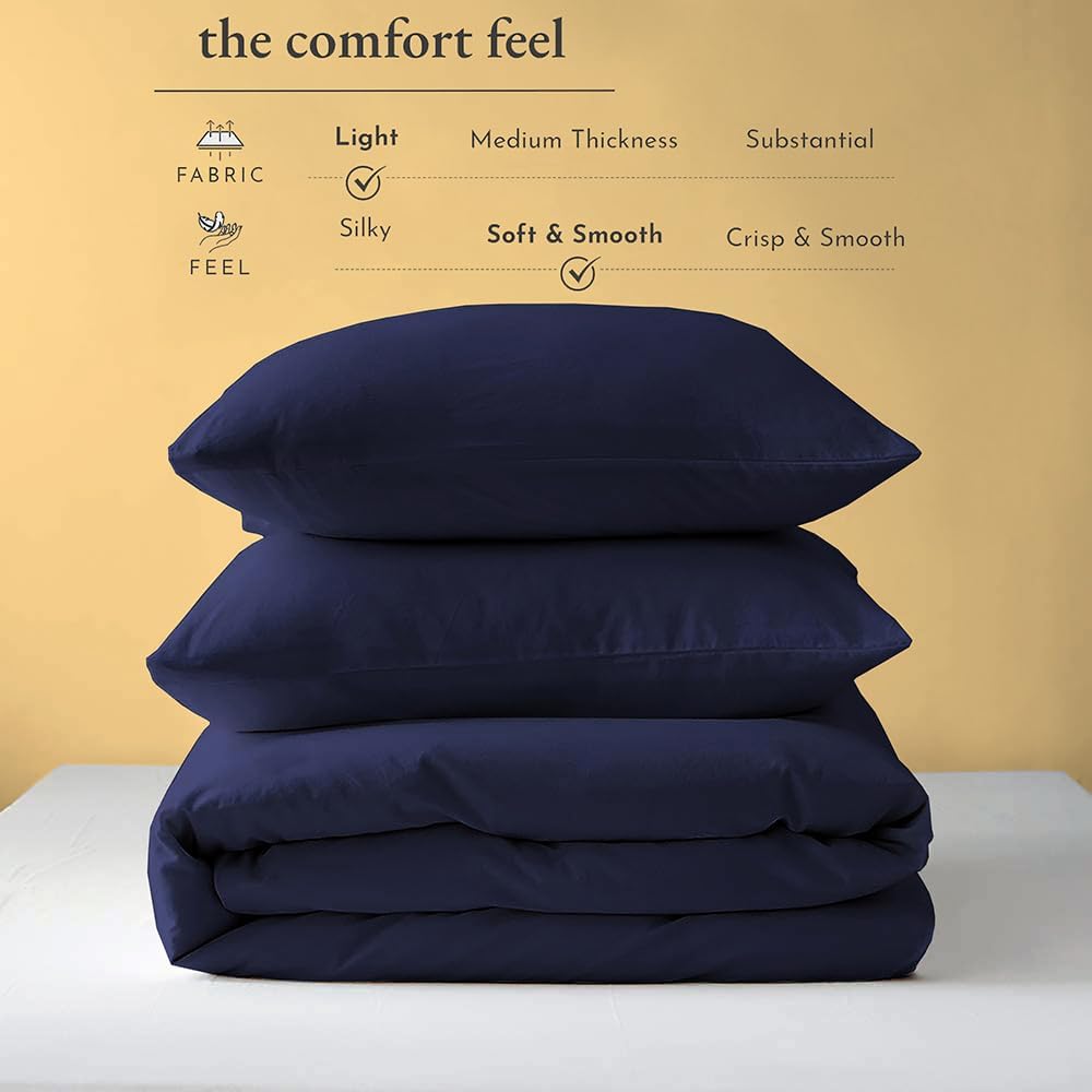 3 Side Zipper Duvet Cover Set Queen Size Navy Blue - Soft Microfiber Duvet Cover Set with 3 Sided Zipper Closure, Queen Size Duvet Cover (90"x90") & 2 Pillow Cases(20"x30"), NO Comforter