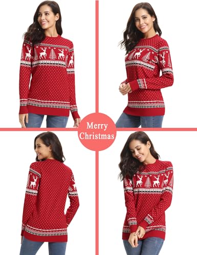 Image of Cowasto Mens Crewneck Christmas Sweater Family Matching Sets Knitted Sweater Pullover