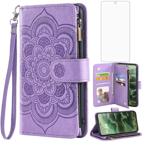 Housse fleurie Moto G35 5G avec porte-carte et support vidéo