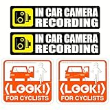 Tagsignlogy (Combo Pack) Look for Cyclists (Transparent) UV Weather-Proof Clear Stickers + in Car Camera Recording | Dash Cam on Board Video Security Waterproof Vinyl Sticker (Black)