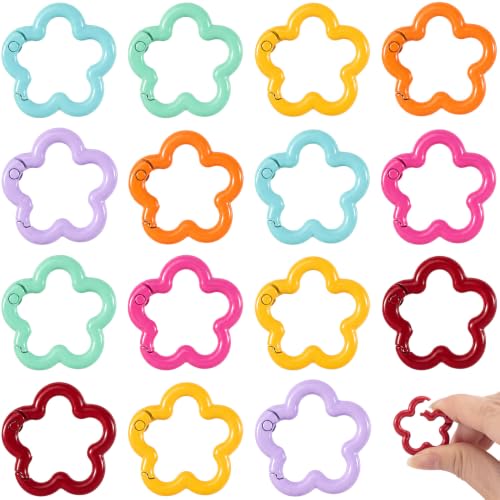 HINZIC 15Pcs Flower-Shaped Cute Carabiner Clips, Colorful Spring Keychain