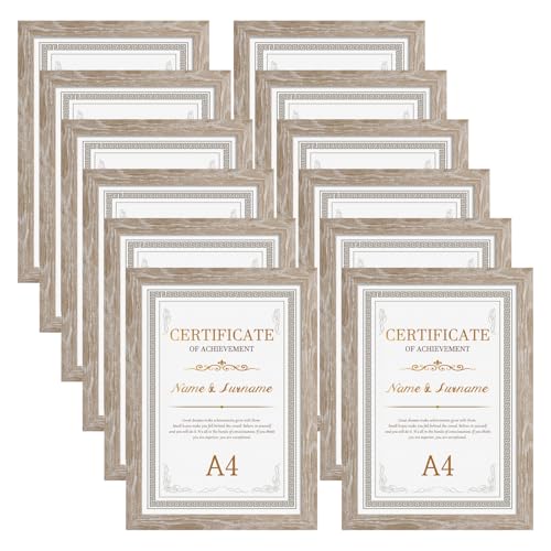 Giftgarden Juego de 12 Marcos de Fotos A4, Marcos para Cuadros con Acabado en Madera de Beige Ideal para Fotos, Pósters y Certificados, para Colgar en la Pared o Colocar Sobre una Mesa