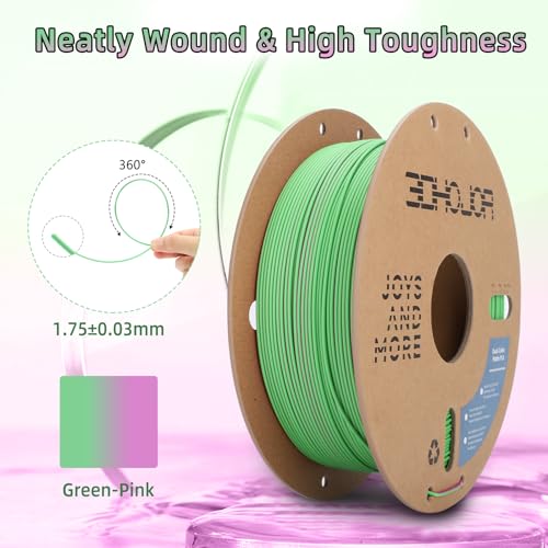 Image of 3DHoJor Dual Color Matte PLA 3D Printer Filament 1.75mm 2 in 1 Coextrusion 1KG Spool (2.2lbs) Multicolor PLA with Smooth Matte Finish for FDM 3D Printers-Green Pink